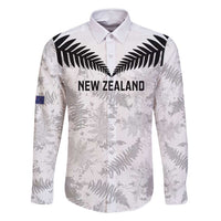 Custom New Zealand Silver Fern Football Family Matching Off Shoulder Maxi Dress and Hawaiian Shirt Go Aotearoa Grunge White LT14 Dad's Shirt - Long Sleeve White - Polynesian Pride