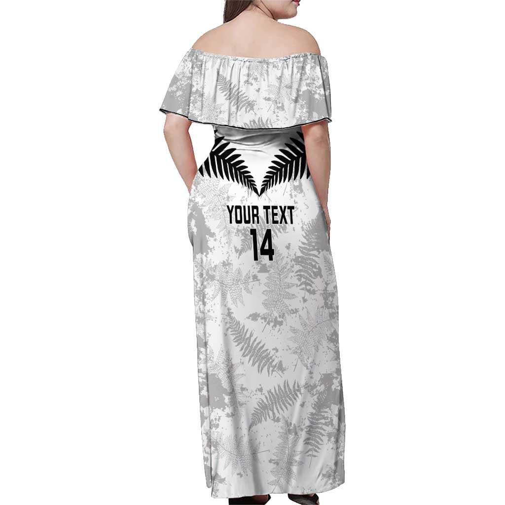 Custom New Zealand Silver Fern Football Family Matching Off Shoulder Maxi Dress and Hawaiian Shirt Go Aotearoa Grunge White LT14 - Polynesian Pride