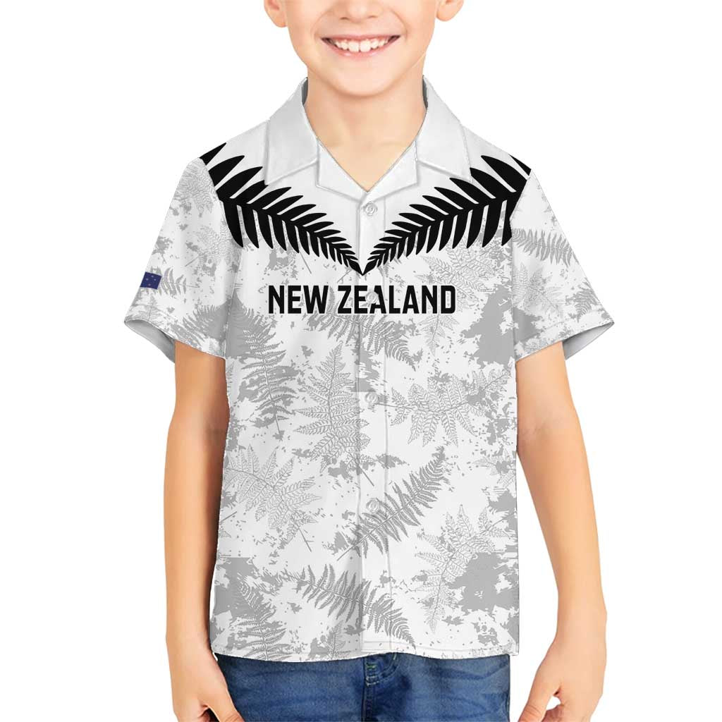 Custom New Zealand Silver Fern Football Family Matching Off Shoulder Maxi Dress and Hawaiian Shirt Go Aotearoa Grunge White LT14 Son's Shirt White - Polynesian Pride