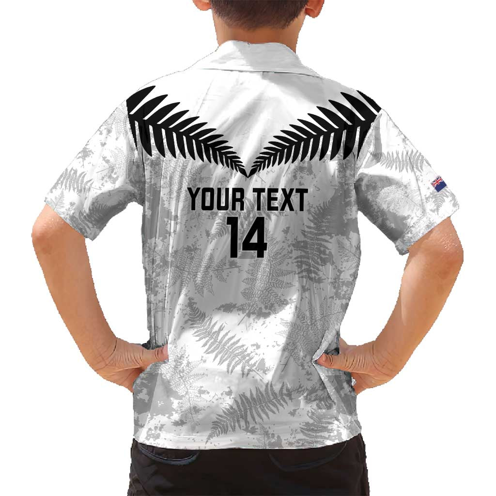 Custom New Zealand Silver Fern Football Family Matching Off Shoulder Short Dress and Hawaiian Shirt Go Aotearoa Grunge White LT14 - Polynesian Pride