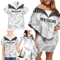 Custom New Zealand Silver Fern Football Family Matching Off Shoulder Short Dress and Hawaiian Shirt Go Aotearoa Grunge White LT14 - Polynesian Pride