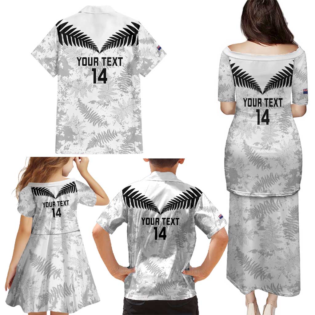 Custom New Zealand Silver Fern Football Family Matching Puletasi and Hawaiian Shirt Go Aotearoa Grunge White LT14 - Polynesian Pride