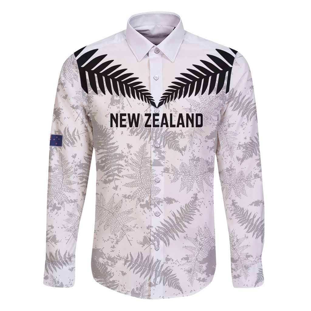 Custom New Zealand Silver Fern Football Family Matching Puletasi and Hawaiian Shirt Go Aotearoa Grunge White LT14 Dad's Shirt - Long Sleeve White - Polynesian Pride