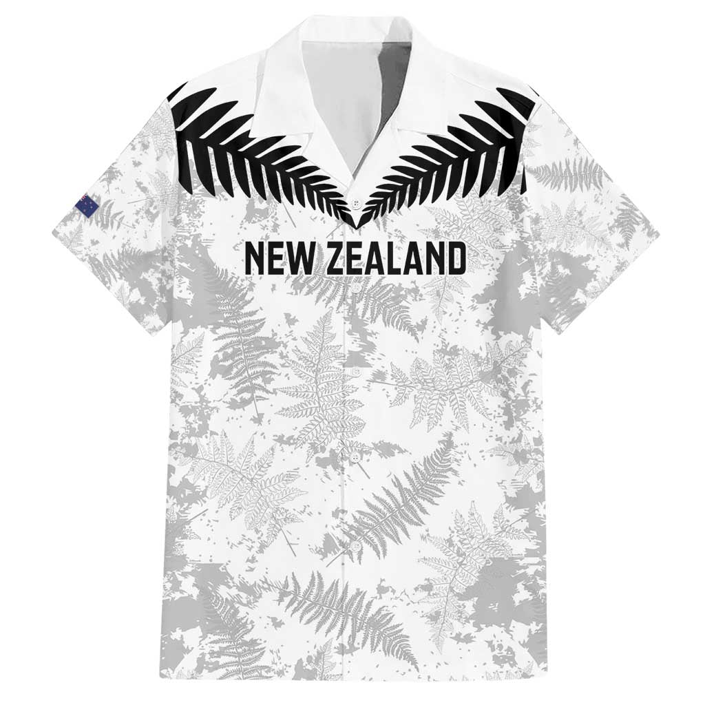 Custom New Zealand Silver Fern Football Family Matching Short Sleeve Bodycon Dress and Hawaiian Shirt Go Aotearoa Grunge White - Polynesian Pride