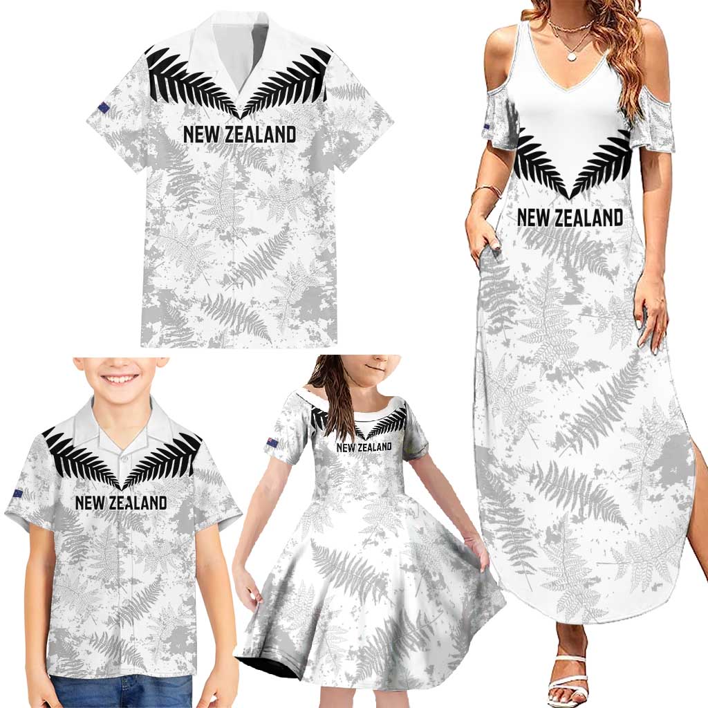 Custom New Zealand Silver Fern Football Family Matching Summer Maxi Dress and Hawaiian Shirt Go Aotearoa Grunge White LT14 - Polynesian Pride
