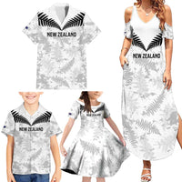 Custom New Zealand Silver Fern Football Family Matching Summer Maxi Dress and Hawaiian Shirt Go Aotearoa Grunge White LT14 - Polynesian Pride