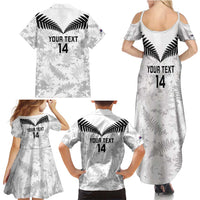 Custom New Zealand Silver Fern Football Family Matching Summer Maxi Dress and Hawaiian Shirt Go Aotearoa Grunge White LT14 - Polynesian Pride
