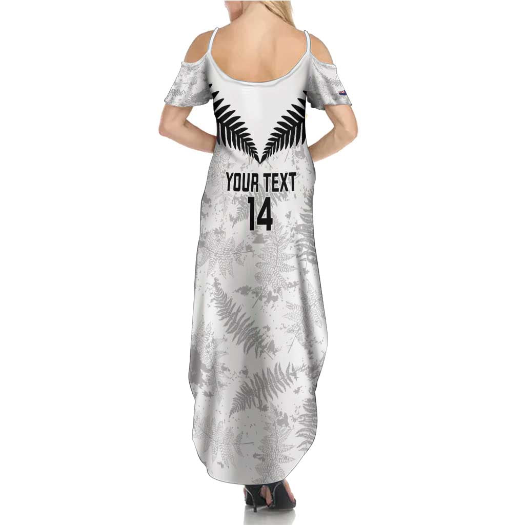Custom New Zealand Silver Fern Football Family Matching Summer Maxi Dress and Hawaiian Shirt Go Aotearoa Grunge White LT14 - Polynesian Pride