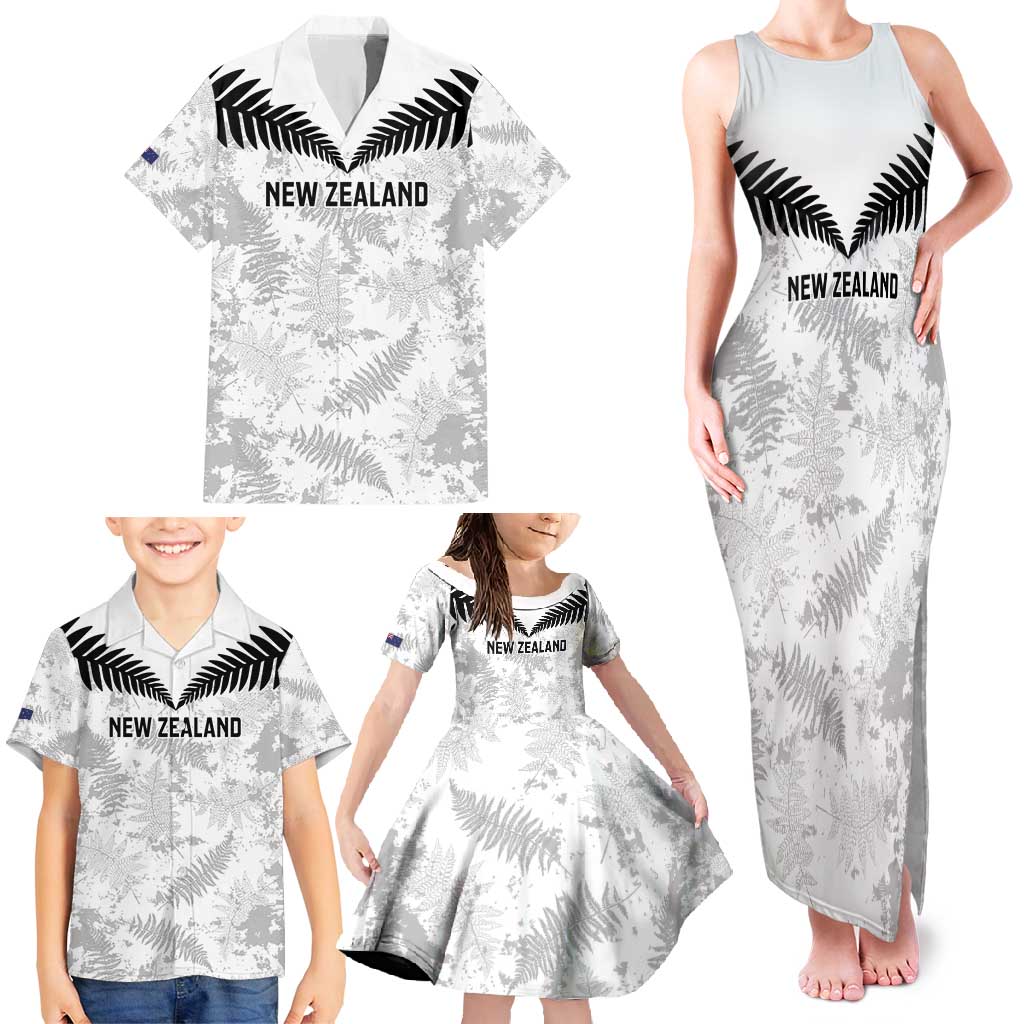 Custom New Zealand Silver Fern Football Family Matching Tank Maxi Dress and Hawaiian Shirt Go Aotearoa Grunge White - Polynesian Pride