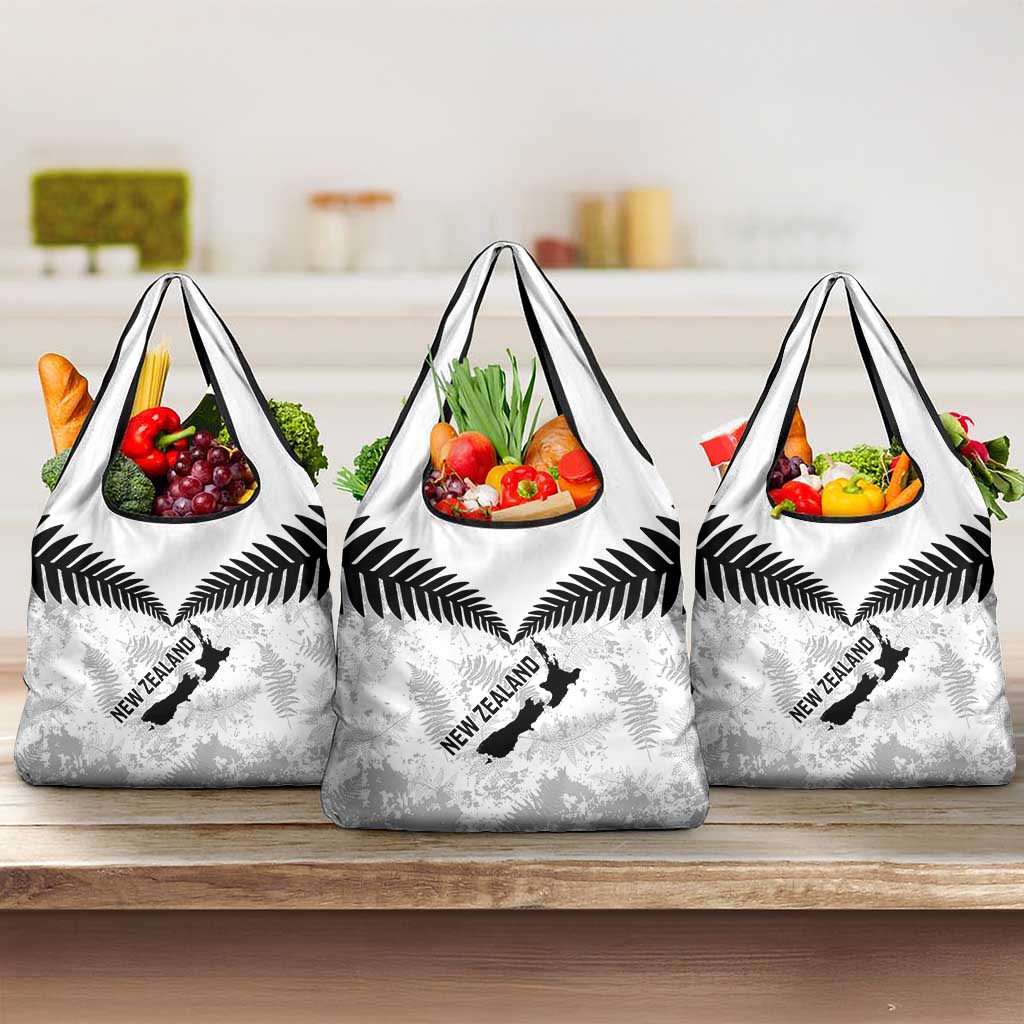 Custom New Zealand Silver Fern Football Grocery Bag Go Aotearoa Grunge White - Polynesian Pride