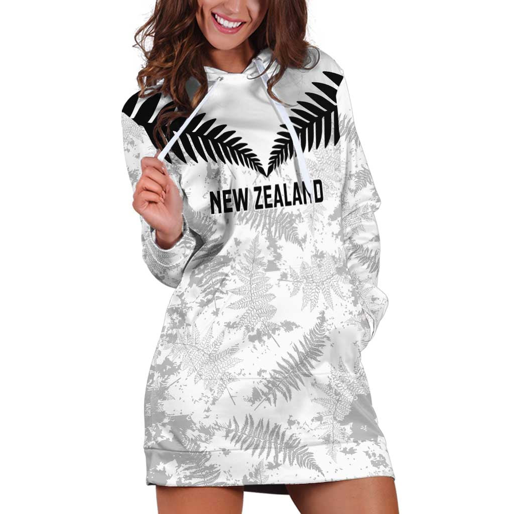 Custom New Zealand Silver Fern Football Hoodie Dress Go Aotearoa Grunge White LT14 White - Polynesian Pride