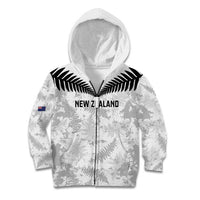 Custom New Zealand Silver Fern Football Kid Hoodie Go Aotearoa Grunge White LT14 Zip Hoodie White - Polynesian Pride