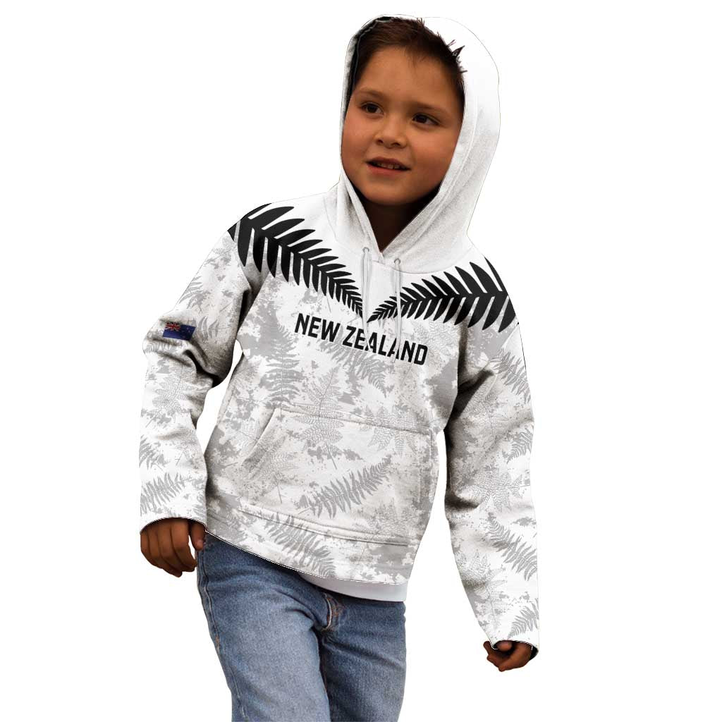 Custom New Zealand Silver Fern Football Kid Hoodie Go Aotearoa Grunge White LT14 - Polynesian Pride
