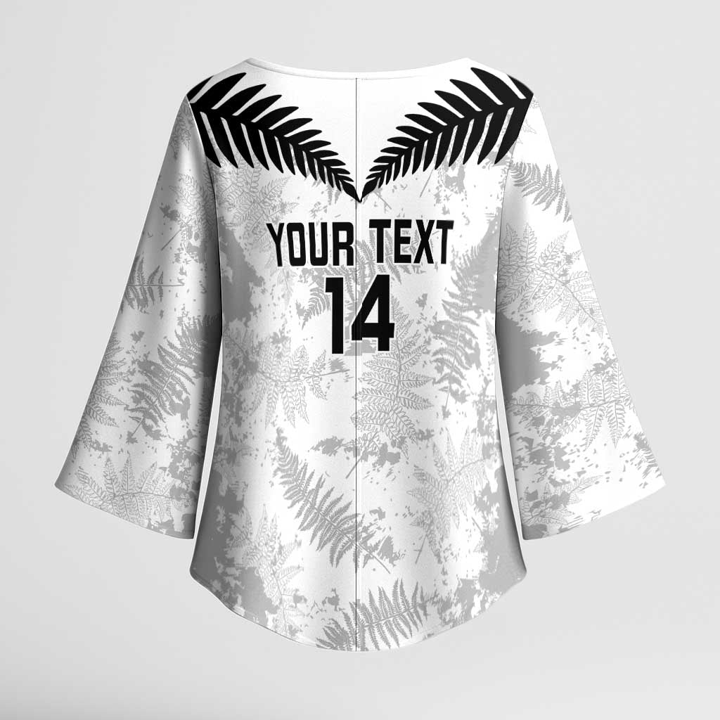 Custom New Zealand Silver Fern Football Kimono Sleeve Blouse Go Aotearoa Grunge White LT14 - Polynesian Pride