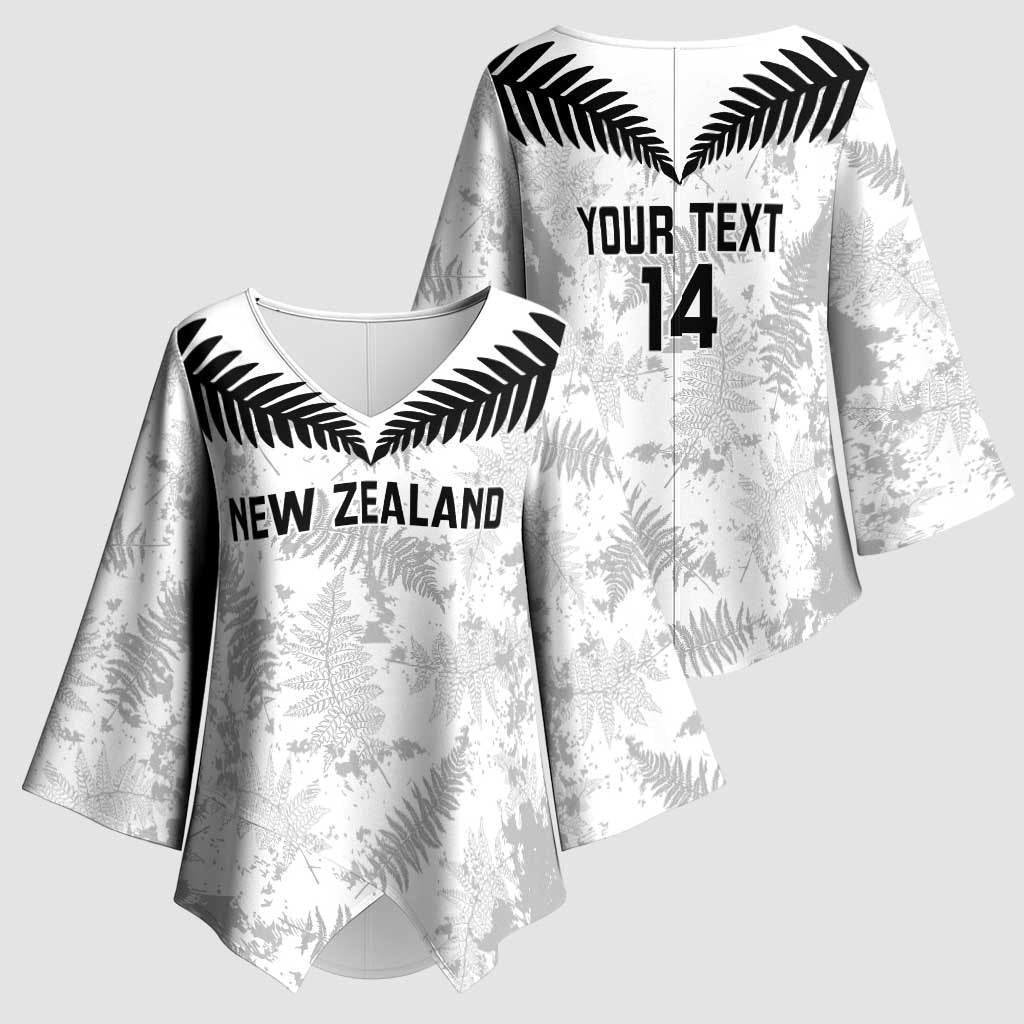 Custom New Zealand Silver Fern Football Kimono Sleeve Blouse Go Aotearoa Grunge White LT14 - Polynesian Pride