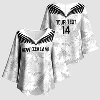 Custom New Zealand Silver Fern Football Kimono Sleeve Blouse Go Aotearoa Grunge White LT14 - Polynesian Pride