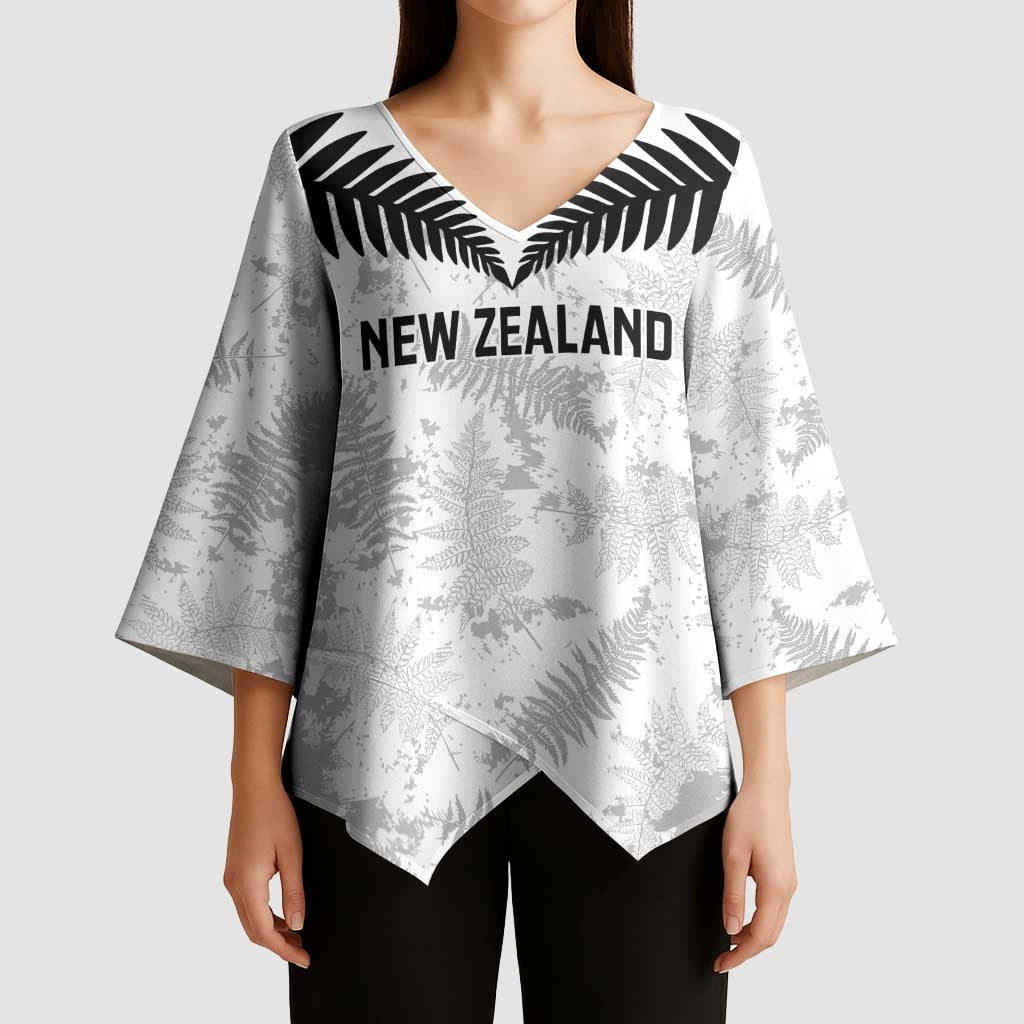 Custom New Zealand Silver Fern Football Kimono Sleeve Blouse Go Aotearoa Grunge White LT14 - Polynesian Pride