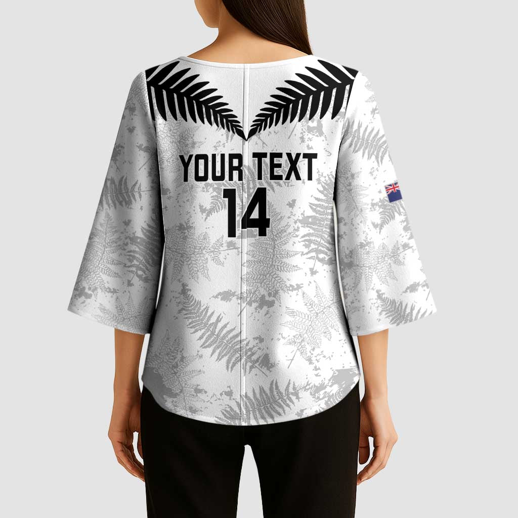 Custom New Zealand Silver Fern Football Kimono Sleeve Blouse Go Aotearoa Grunge White LT14 - Polynesian Pride