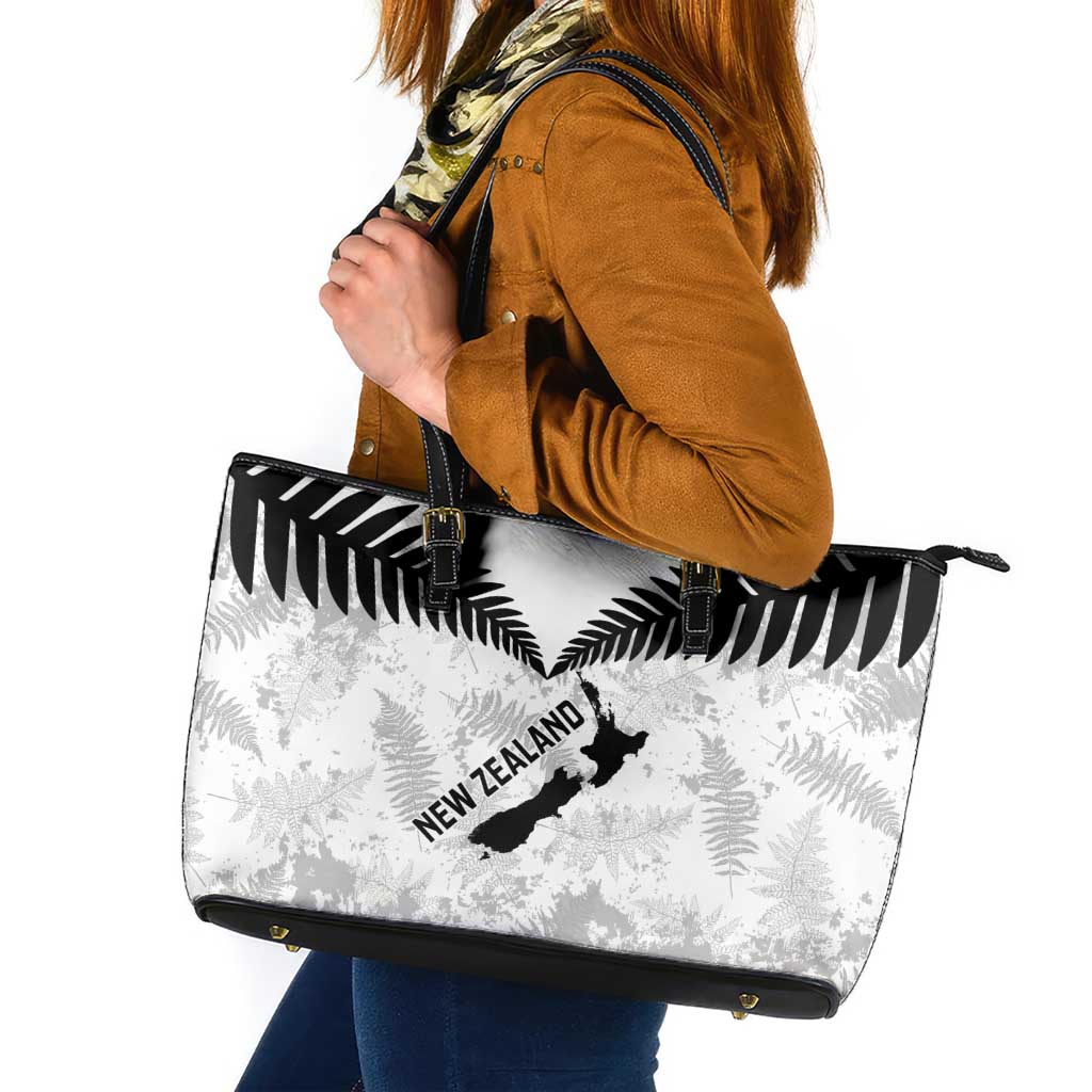 Custom New Zealand Silver Fern Football Leather Tote Bag Go Aotearoa Grunge White LT14 White - Polynesian Pride