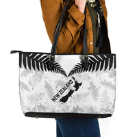 Custom New Zealand Silver Fern Football Leather Tote Bag Go Aotearoa Grunge White LT14 - Polynesian Pride