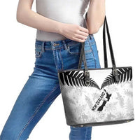 Custom New Zealand Silver Fern Football Leather Tote Bag Go Aotearoa Grunge White LT14 - Polynesian Pride