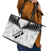 Custom New Zealand Silver Fern Football Leather Tote Bag Go Aotearoa Grunge White LT14 - Polynesian Pride