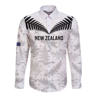 Custom New Zealand Silver Fern Football Long Sleeve Button Shirt Go Aotearoa Grunge White LT14 Unisex White - Polynesian Pride