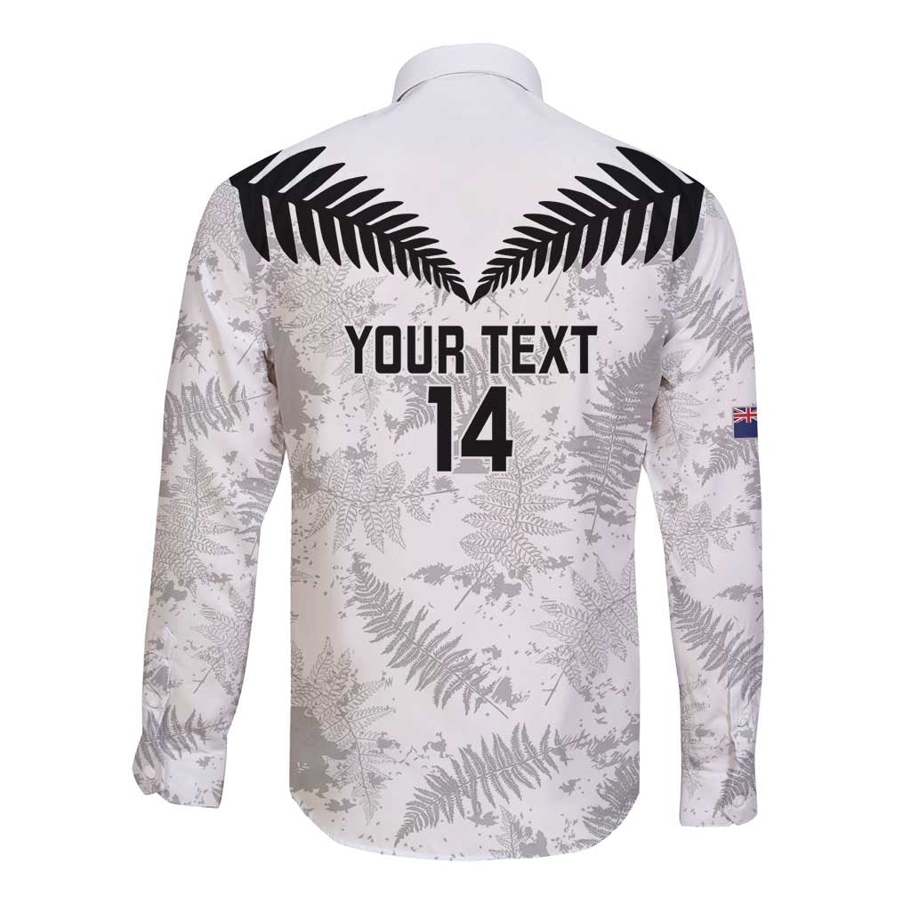 Custom New Zealand Silver Fern Football Long Sleeve Button Shirt Go Aotearoa Grunge White LT14 - Polynesian Pride