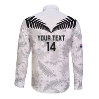 Custom New Zealand Silver Fern Football Long Sleeve Button Shirt Go Aotearoa Grunge White LT14 - Polynesian Pride