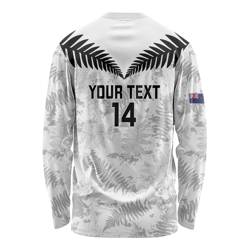 Custom New Zealand Silver Fern Football Long Sleeve Shirt Go Aotearoa Grunge White LT14 - Polynesian Pride
