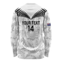 Custom New Zealand Silver Fern Football Long Sleeve Shirt Go Aotearoa Grunge White LT14 - Polynesian Pride
