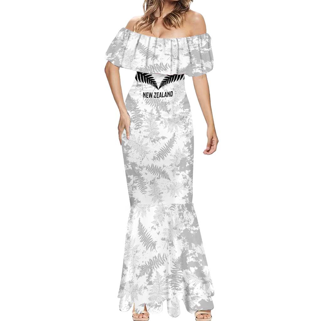 Custom New Zealand Silver Fern Football Mermaid Dress Go Aotearoa Grunge White LT14 - Polynesian Pride