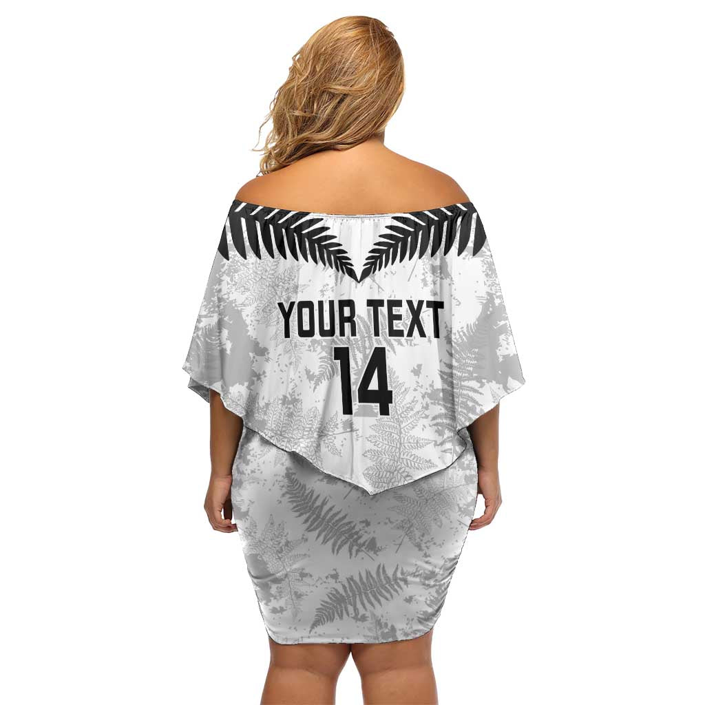 Custom New Zealand Silver Fern Football Off Shoulder Short Dress Go Aotearoa Grunge White LT14 - Polynesian Pride