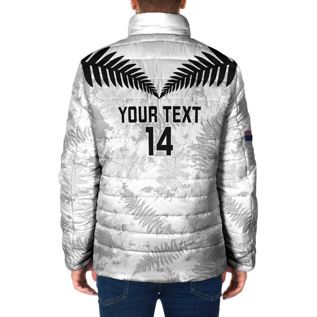 Custom New Zealand Silver Fern Football Padded Jacket Go Aotearoa Grunge White LT14 - Polynesian Pride