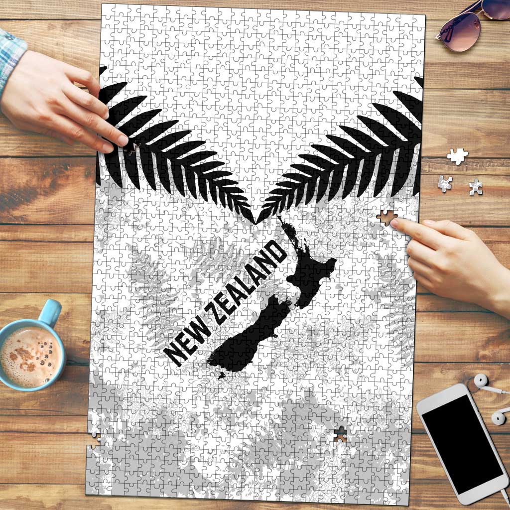 Custom New Zealand Silver Fern Football Puzzle Go Aotearoa Grunge White LT14 White - Polynesian Pride