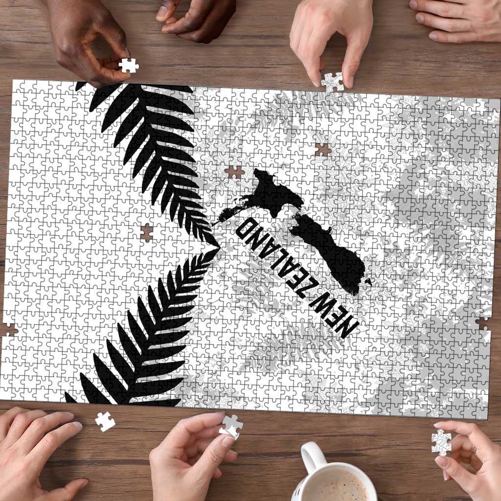 Custom New Zealand Silver Fern Football Puzzle Go Aotearoa Grunge White LT14 - Polynesian Pride