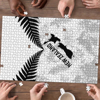 Custom New Zealand Silver Fern Football Puzzle Go Aotearoa Grunge White LT14 - Polynesian Pride