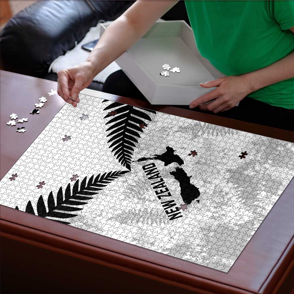 Custom New Zealand Silver Fern Football Puzzle Go Aotearoa Grunge White LT14 - Polynesian Pride