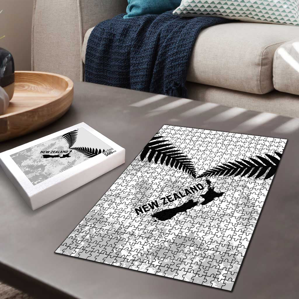 Custom New Zealand Silver Fern Football Puzzle Go Aotearoa Grunge White LT14 - Polynesian Pride