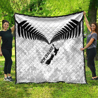 Custom New Zealand Silver Fern Football Quilt Go Aotearoa Grunge White LT14 - Polynesian Pride