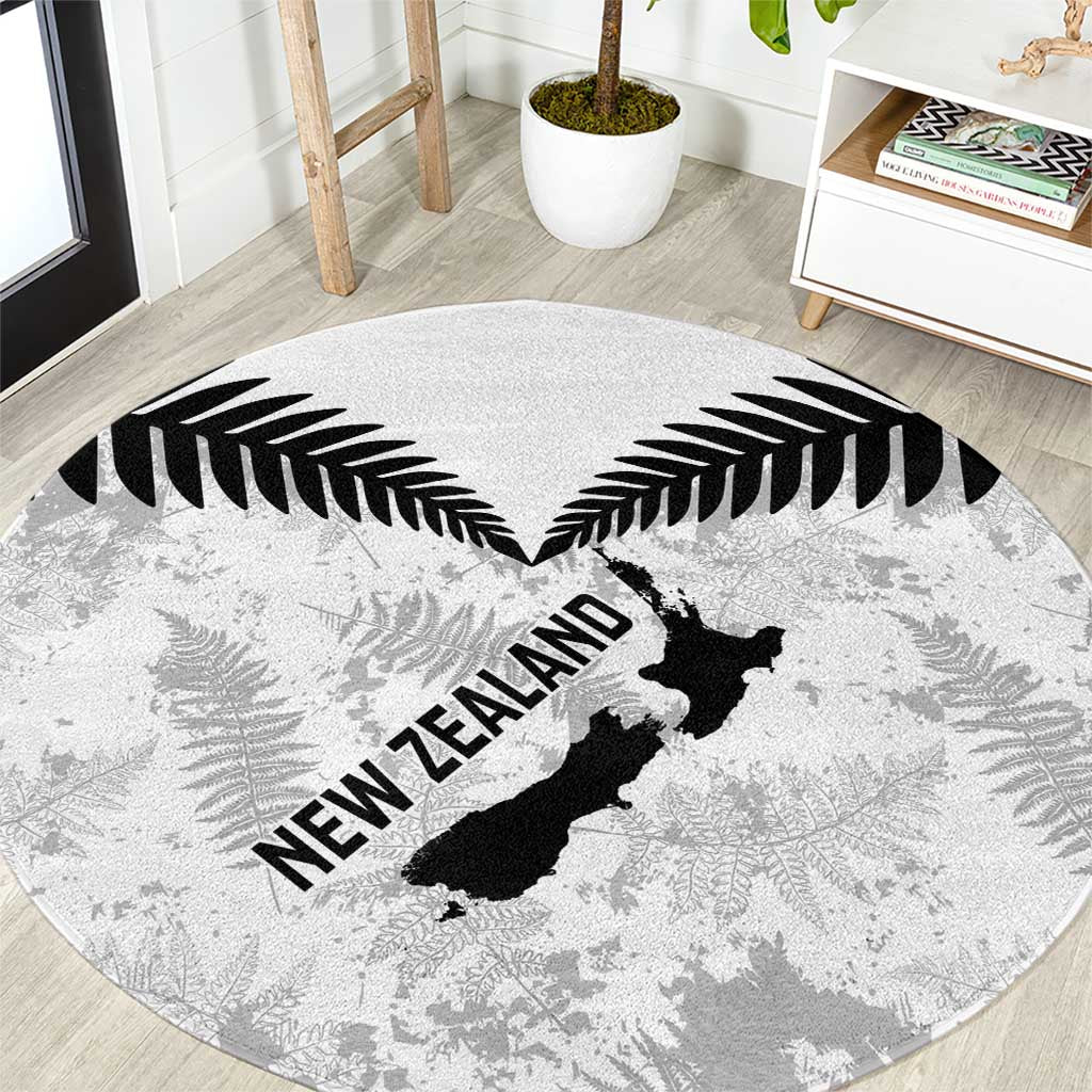 Custom New Zealand Silver Fern Football Round Carpet Go Aotearoa Grunge White - Polynesian Pride