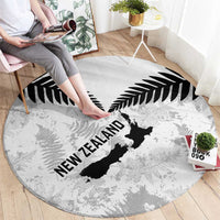 Custom New Zealand Silver Fern Football Round Carpet Go Aotearoa Grunge White LT14 - Polynesian Pride