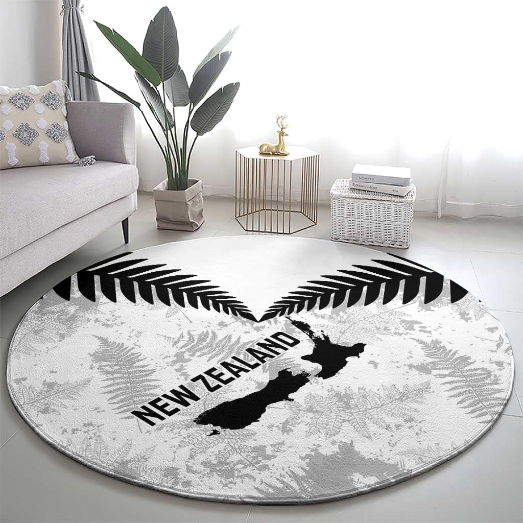 Custom New Zealand Silver Fern Football Round Carpet Go Aotearoa Grunge White LT14 - Polynesian Pride