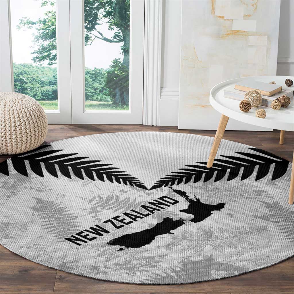 Custom New Zealand Silver Fern Football Round Carpet Go Aotearoa Grunge White LT14 - Polynesian Pride