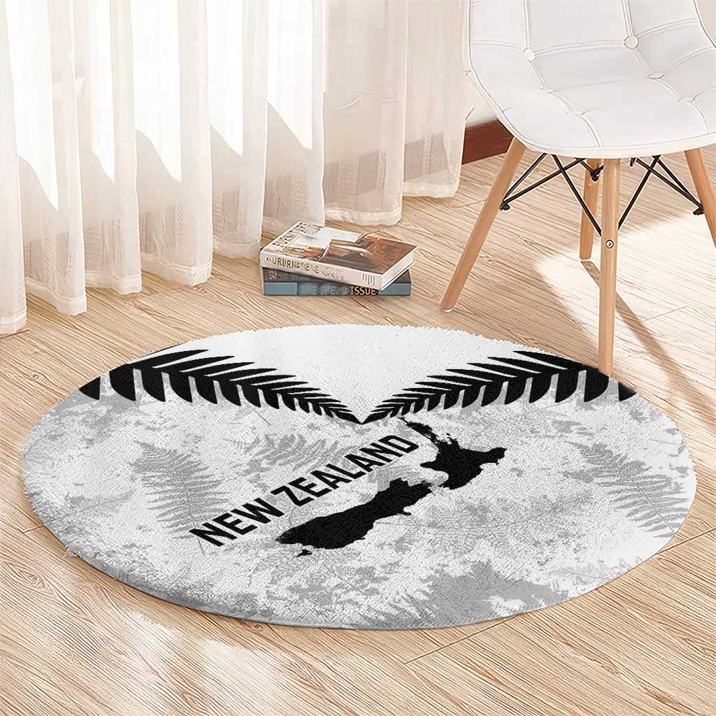 Custom New Zealand Silver Fern Football Round Carpet Go Aotearoa Grunge White LT14 - Polynesian Pride