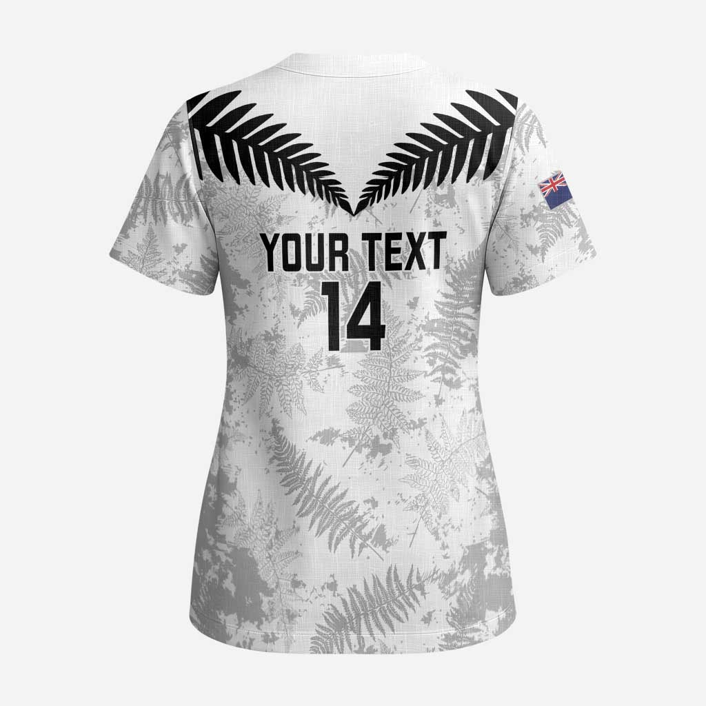 Custom New Zealand Silver Fern Football Scrub Top Go Aotearoa Grunge White LT14 - Polynesian Pride