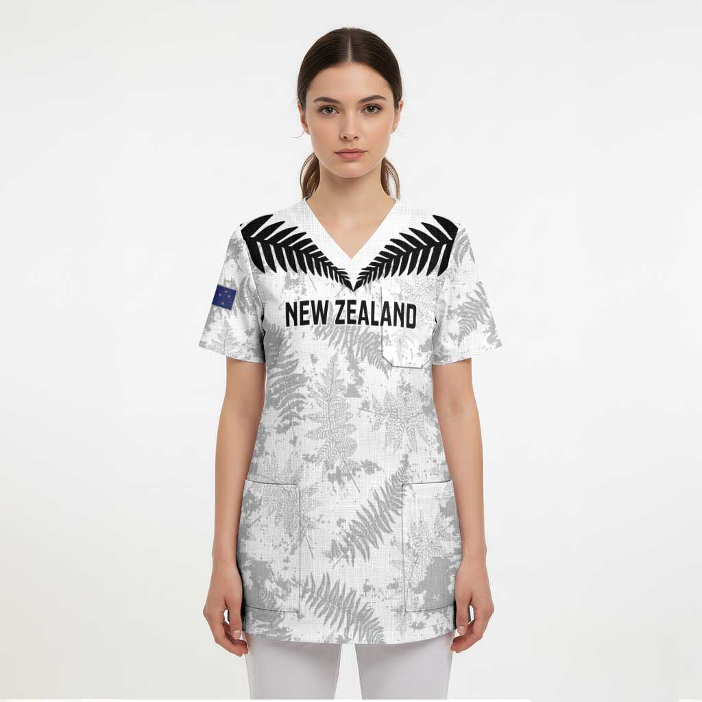 Custom New Zealand Silver Fern Football Scrub Top Go Aotearoa Grunge White LT14 - Polynesian Pride