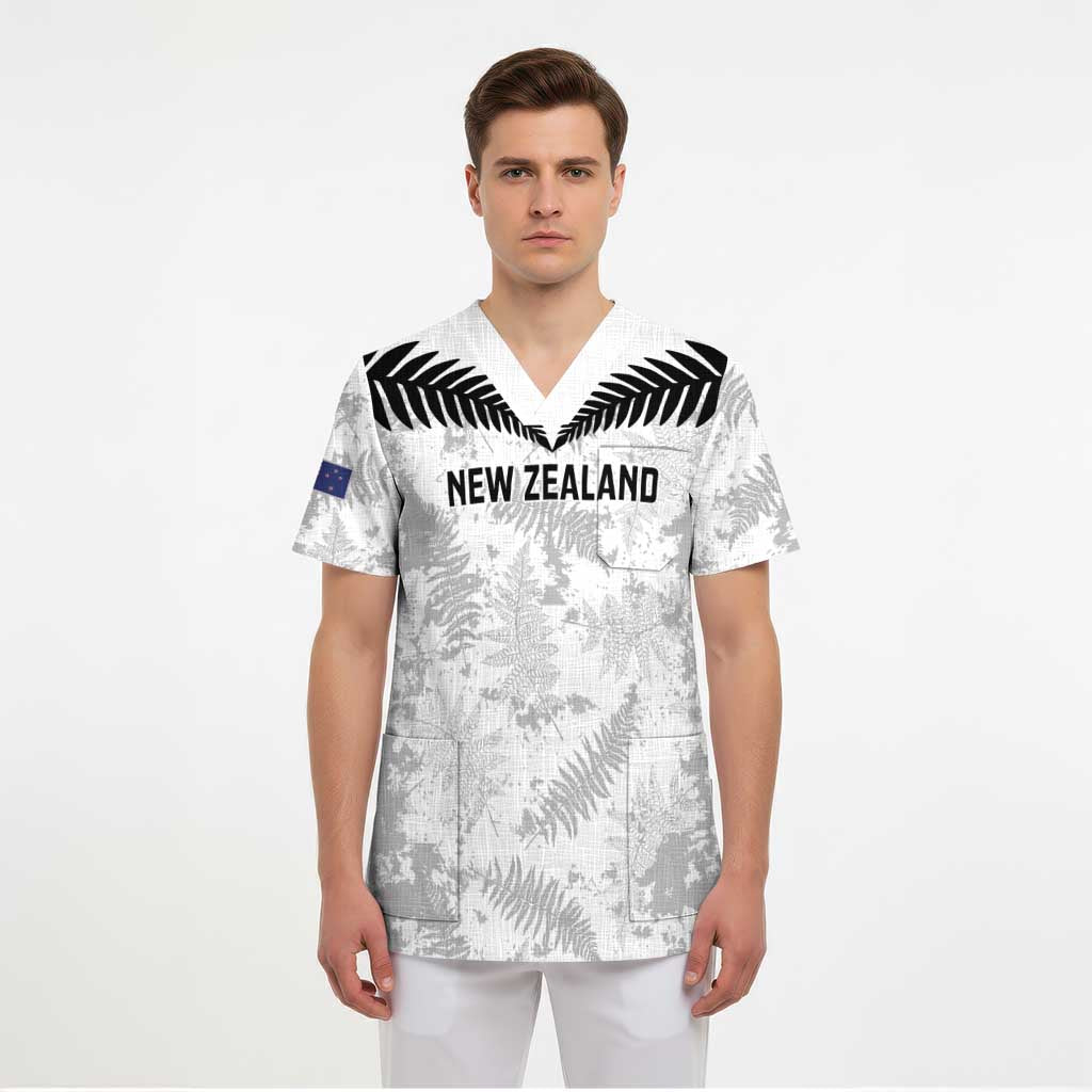 Custom New Zealand Silver Fern Football Scrub Top Go Aotearoa Grunge White LT14 - Polynesian Pride