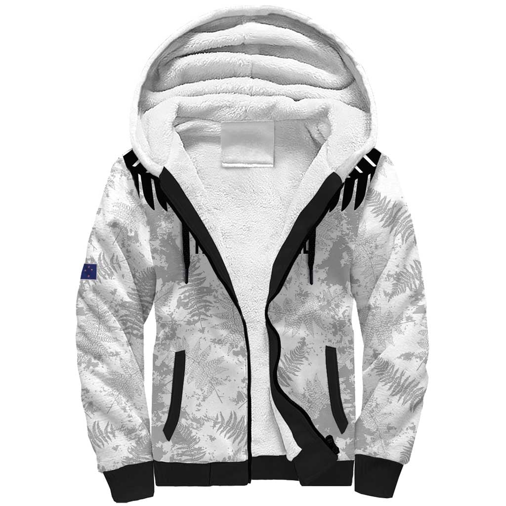 Custom New Zealand Silver Fern Football Sherpa Hoodie Go Aotearoa Grunge White LT14 Unisex White - Polynesian Pride