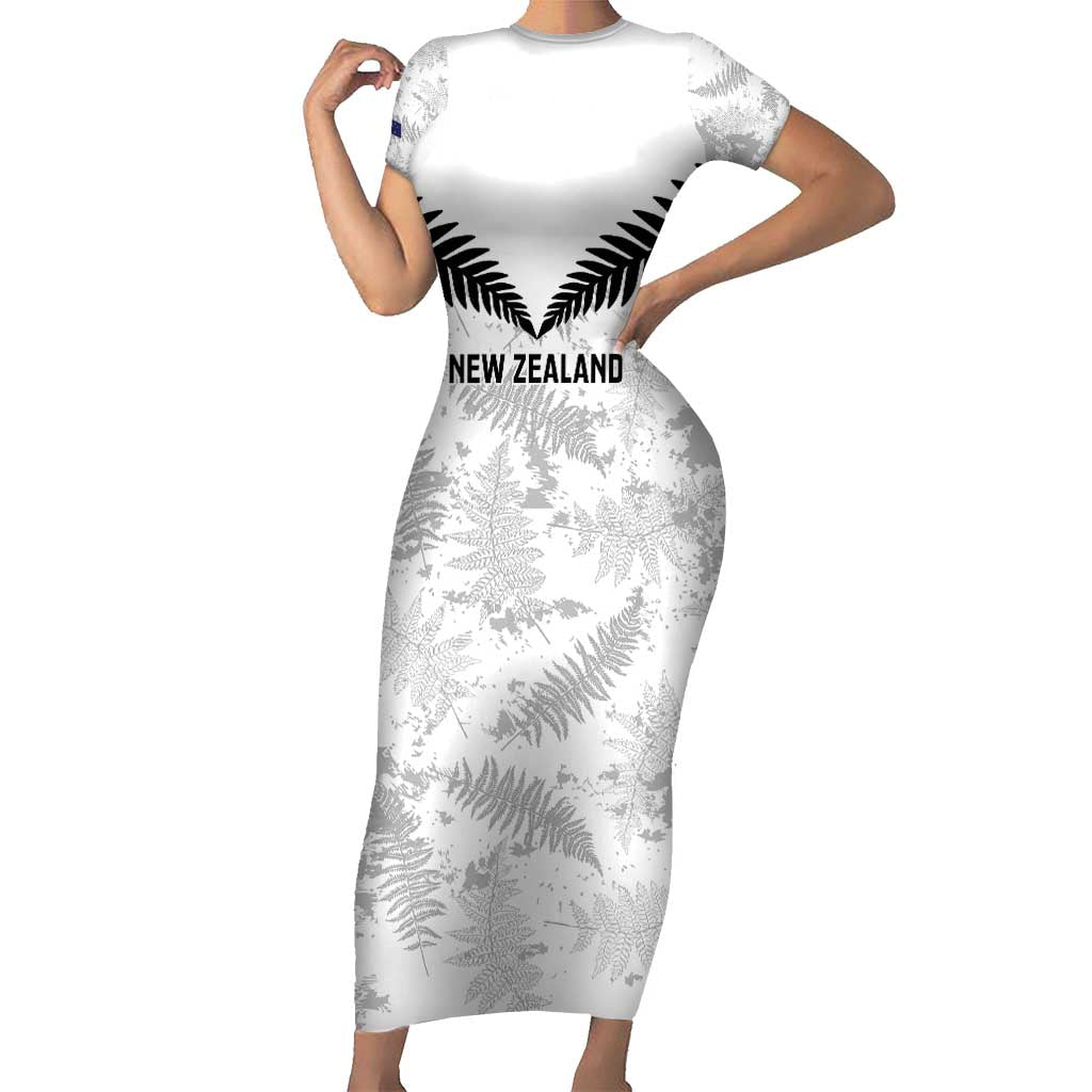 Custom New Zealand Silver Fern Football Short Sleeve Bodycon Dress Go Aotearoa Grunge White LT14 Long Dress White - Polynesian Pride